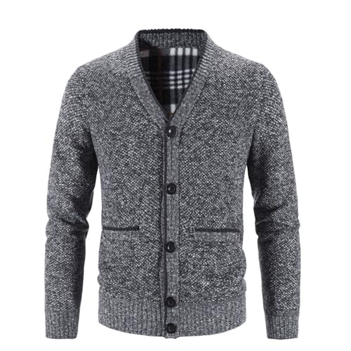Lu's Chic Men's Long Sleeve Sweater Knit V Neck Button Down Slim Fit Winter Top Soft Casual Cozy Fleece Lined Cardigan - Main Image