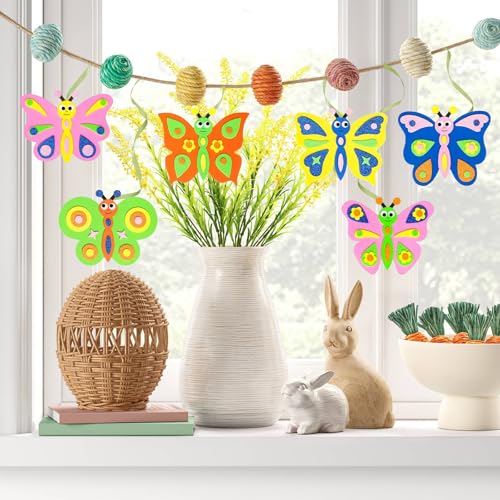 Ntwdby 12 Stück Schmetterling Bastelset Frühling, Basteln Frühling, Schmetterling Frühling Bastelset, Oster Deko zum Basteln Schmetterling, Selbstklebend Filz DIY Schmetterling Bastelsets Deko