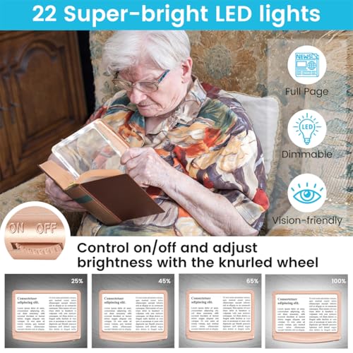Image of Rechargeable 5X Magnifying Glass for Reading, Large Bright Full Page Magnifier with Light, Handheld LED Dimmable Lighted, Lightweight Book Magnifier for Reading Prints Seniors - Rose Gold