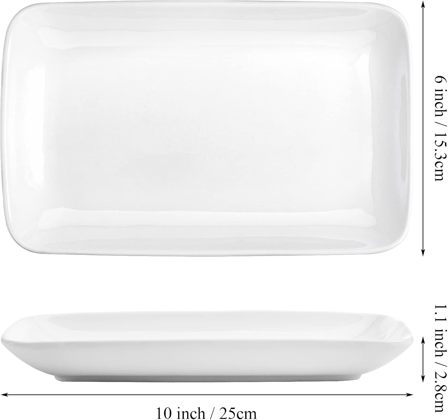 Foraineam Rectangular Salad Plates, 10 Inch White Porcelain Dessert Appetizer Plates Set, Dishwasher and Oven Safe Serving Platters for Sushi, Pasta, Fruit, Set of 6 - Image 2