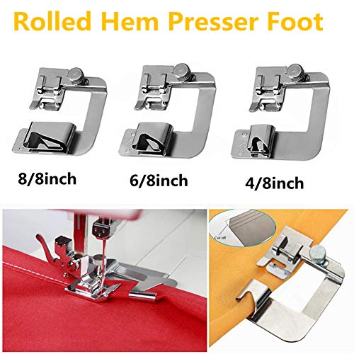 Fbshicung 9Pcs Sewing Machine Feet Set Includes 3pcs Narrow Rolled Hem Presser Feet,3Pcs Rolled Hem Pressure Foot,Zig Zag Presser Foot,Adjustable Guide Foot, Bias Binder Foot for Brother Singer Janome - Thumbnail 2