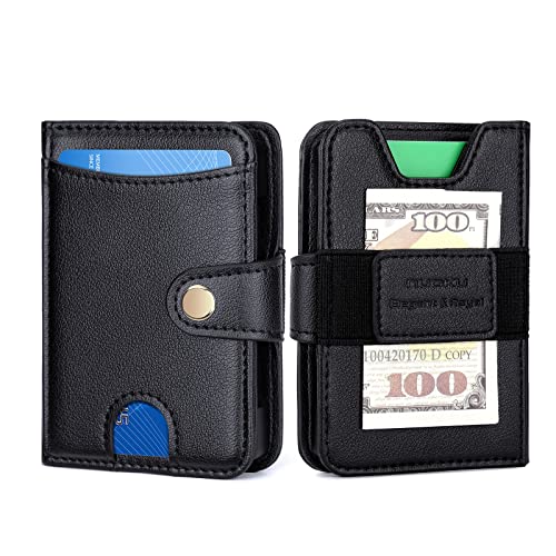 nuoku Mens Wallet, Credit Card Holder for Men, Bifold RFID Blocking Aluminum Slim Wallet for Men with Cash Strap (Black)