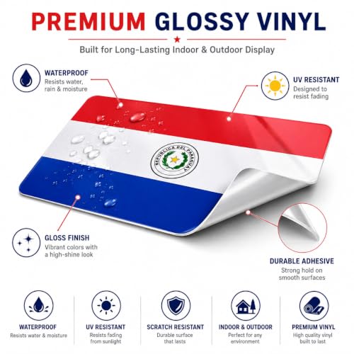 Image of Paraguay Vinyl Flag Stickers, Car Decals, Waterproof Indoor Outdoor, Laptop Stickers, Car Bumper, Paraguayan Flag, 5 x 3 Inches, Set of 3
