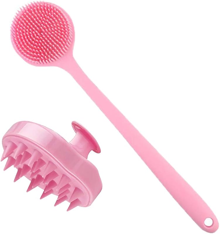 Cinlitek Escova Corporal de Silicone com Cabo Longo e Escova para Couro Cabeludo, Pacote com 2
