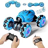 FLYNOVA RC Stunt Car,4WD 2.4GHz Remote Control Gesture Sensor Toy Car,Double Sided 360° Rotation Drift Road Vehicle with Lights Music for Boys & Girls