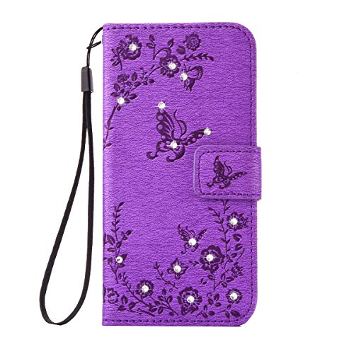 Alfort Funda Galaxy A3 2017, Cáscara Galaxy A3 2017, 2 en 1 Carcasa PU + 1 raíz horca Cierre Magnético con una Función de Soporte y la Cartera Suave Mariposa y Flor (púrpura)