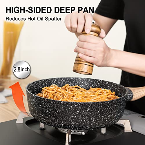 MICHELANGELO Deep Frying Pan 24cm, Non Stick Saute Pan 24 cm, Fry Pan with Lid with Soft Bakelite Handle, Sautepan with Lid, Deep Frying Pans for Induction Hob, Black - Image 4