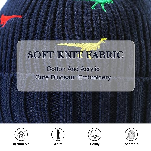 XIAOHAWANG Cute Bear Infant Winter Hat Toddler Knit Baby Beanie Boys Girls Dinosaur Beenies Hats with Ear Flaps(T-Navy,0-6 Months) - Thumbnail 2