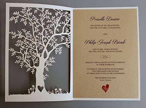 50pcs Laser Cut Tree Wedding Invitation, Fall Wedding Invitation Cards, Tree Wedding Invite, Rustic Wedding Invitations - Pack of 50 - Thumbnail 3