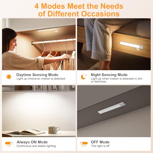 gritin 102inch under cabinet lighting rechargeable -84 led super bright3-coloramp 5 level brightness4 modesmotion sensorlong lasting- easy installation magnetic under cabinet closet lights -2 pack