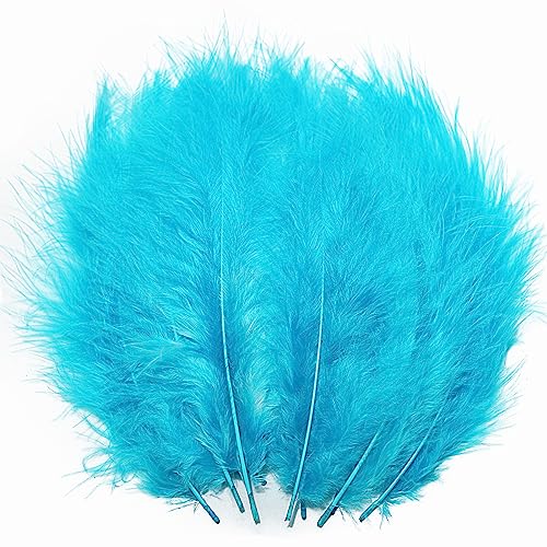 Tharaht 100Pcs Fluffy Turkey Marabou Feathers 4-6Inch For Craft Dream Catcher Decoration Natural Fluffy Turkey Marabou Feathers,Aqua Blue #TOP22