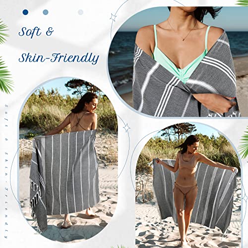 Mixweer Turkish Beach Towel Bulk 36 X 71 Inches Cotton Quick Dry Sandproof Lightweight Large Oversized Beach Blanket With Travel Bag For Shower Hammam Spa Pool Gym And Yoga(Black Gray, 12 Sets) #TOP1