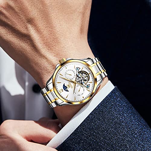 Image of OLEVS Men's Wristwatch, Popular, Mechanical Watch, Automatic Winding, Date, Calendar, Dial, Stainless Steel, Luminous, Gentleman's Watch, White, white - 663, Bracelet Type