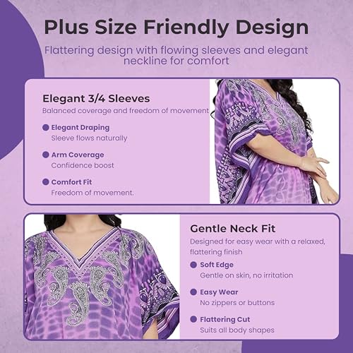 Image of Oussum Women Plus Size Kaftan Kimono Loose Maxi summer dresses for women Beach 3 /4 Sleeve Casual lounge dress Boho