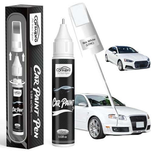 Ibis White(LY9C) for Audi Touch Up Paint Pen, 2 in 1 Car Scratch Remover with Pen Tip and Brush, Precise Color Match for Car Paint Scratch Repair, Quickly and Easily Fix Chips and Nicks