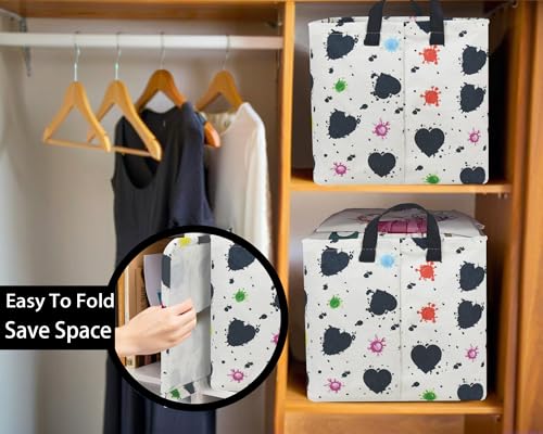 Image of Valentines Day Basket Large Foldable Heart Shaped Storage Box for Gifts Kids Empty Storage Bins Rectangular Toy Organizer Decor (Graffiti Love)