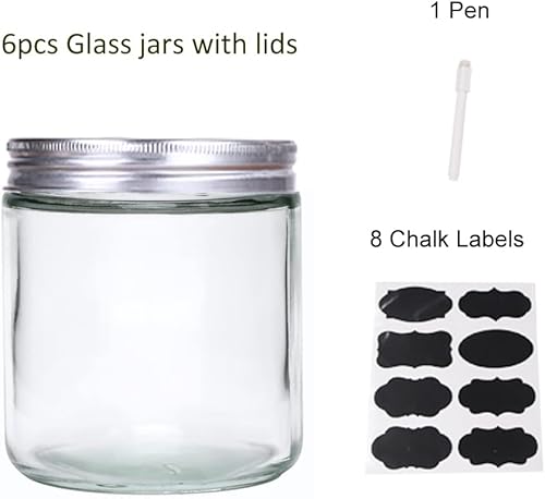 Miniatura 5 de Paquete de 6 tarros de vidrio de 16 onzas con tapas, gabinete de cocina de vidrio, organización de despensa, tarros de almacenamiento de alimentos