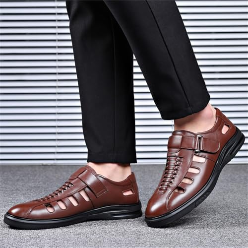 Veslexth Men's Sandals Causal Leather Shoes Outdoor Sport Lightweight Arch Support Walking Anti-Slip Loafers Brown by Veslexth - Used condition - Image 4