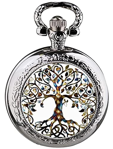 Silver Stainless Steel Tree Of Life Glass Cabochon Pocket Watch Best Gifts For Women Girls #TOP27