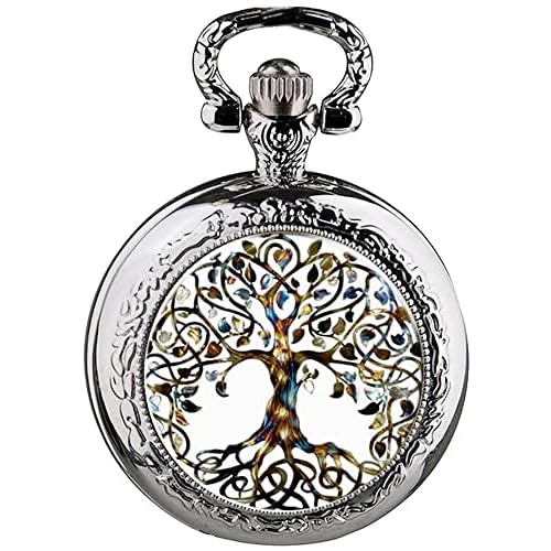 Tiong Personalized Pocket Watch Quartz Glass Round Pocket Watch Necklace Pendant Clock,Lucky Charm Birthday Gifts for Women Men
