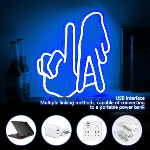 Image of LA Baseball Neon Sign for Garage, Dimmable Blue Gesture LED Wall Decor | Baseball LED Neon Light for Man Cave, Bar, Dorm, Game Room Decor, Sports Party, Gifts for Baseball Fans, USB Powered
