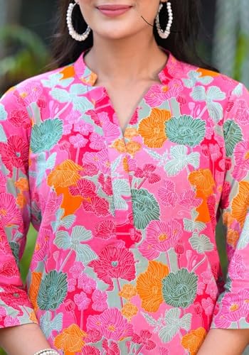 Image of Leriya Fashion Co Ord Set for Women Stylish | Ethnic Short Kurti for Women | Stylish Summer Printed Cotton Kurta Sets for Woman | A-Line Dress for Woman | 3 /4 Sleeve Top with Relaxed Fit Pant