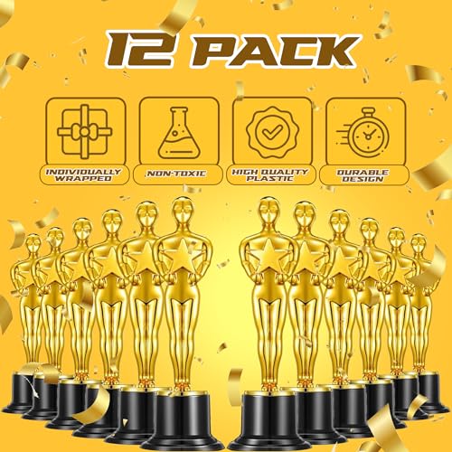bedwina gold trophy award mini trophies bulk - pack of 12 6 inch tall plastic golden statue award party themed decorations winners or appreciation gifts game prizes for adults amp kids