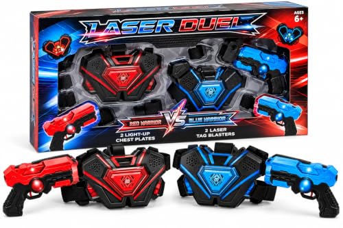 Image of Laser Duel Laser Tag Set with 2 Blasters & 2 light-up Chest Plates | Red vs Blue Teams, Light-Up Chest Plates, Indoor & Outdoor, Ages 6+, 2-Player Battle Game