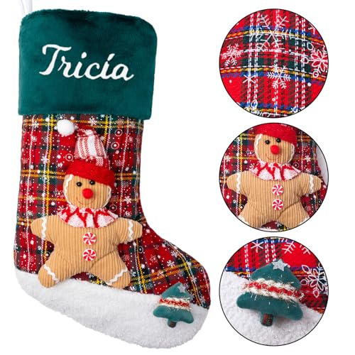 GEX-New-Personalized-Christmas-Stockings-for-Family-18-Embroidered-Custom-Name-Plush-Dolls-Plaid-Green-Christmas-Stockings-Ornament-Fireplace-Xmas-Tree-Holiday-DecorationSet-of-4 GEX New Personalized Christmas Stockings for Family 18 Embroidered Custom Name Plush Dolls Plaid Green Christmas Stockings Ornament Fireplace Xmas Tree Holiday DecorationSet of 4