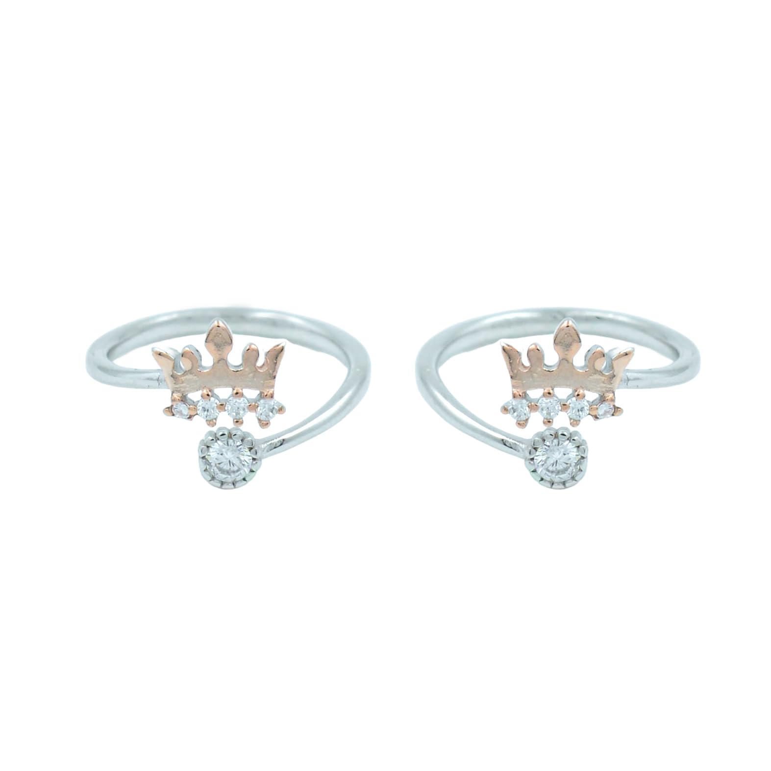 Ria Silver By Jyotichand Bhaichand 925 Silver Crown Motif Toe Rings with CZ Accents for Women-image-6
