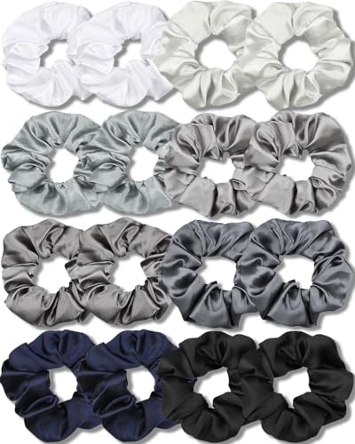 IVARYSS Satin Scrunchies for Women, Soft Than Silk for Hair, Fashion Ties and Bands for Thin | Thick Hair Styling, 16 Pack(Multi-Gray)