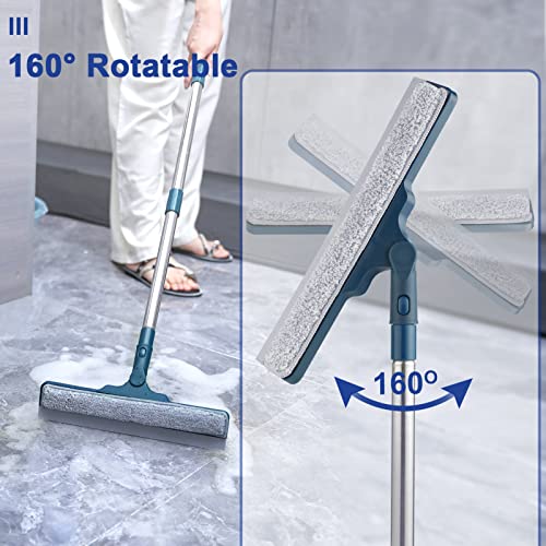 2 In 1 Window Cleaner Shower Squeegee With 12" Durable Squeegee,57.8" Long Handle,160°Rotatable Window Squeegee For Shower Glass Door,Car Windshield,Mirror,Window-2 Replacement Microfiber Pads #TOP6