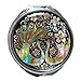 Mother of Pearl Peacock Pair and Flower Design Double Compact Magnifying Purse Mirror, 3.2 Ounce
