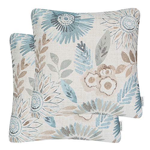 Mika Home Pack Of 2 Throw Pillow Covers Decorative Pillow Cases For Sofa Couch Bed,Sunflower Pattern,22X22 Inches,Blue Cream #TOP14