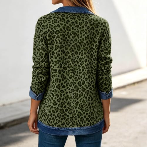 Womens Denim Jacket Leopard Jean Coat Casual Open Front Jacket Fall Clothes - image 5