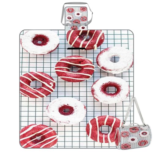 Shimoshe Picnic Blankets 57”x 59”, Geometric Donut Waterproof Sandproof Picnic Mat Lightweight Foldable Beach Blanket for Camping Park Grass Beach Outdoor Blanket