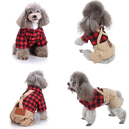 Disfraz para perro pequeño con camisa roja y pantalones caqui miniatura 5