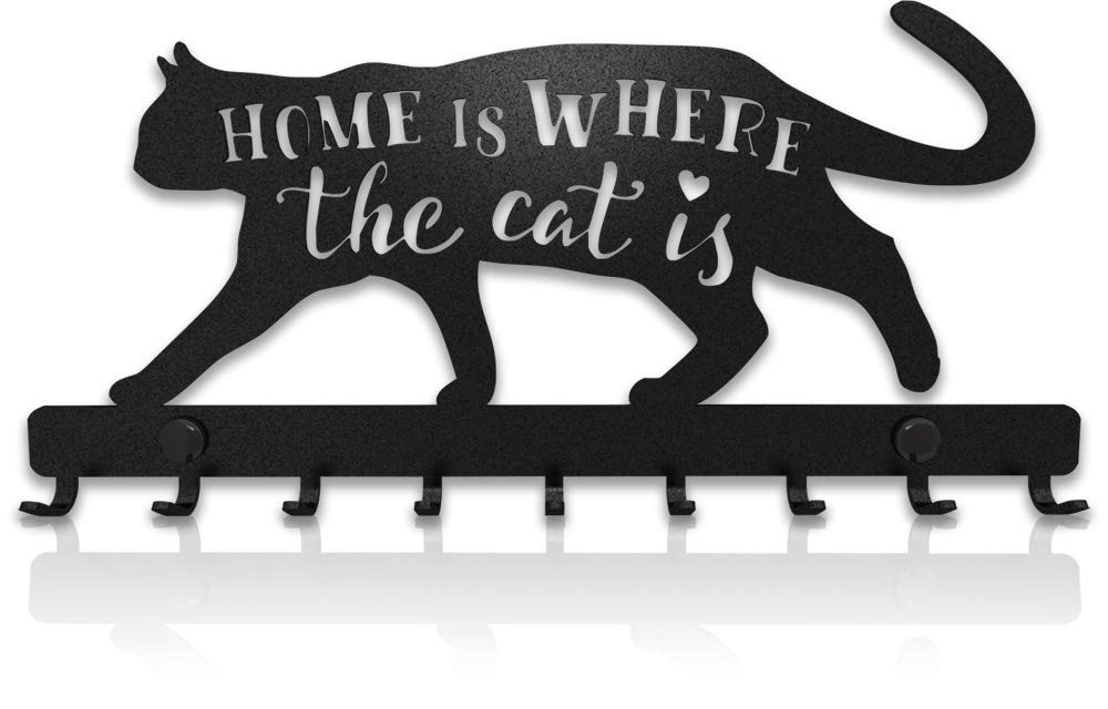 Key Holder for Wall Mount SweetHome Cat (9-Hook Rack) Decorative, Metal Hanger for Front Door, Kitchen, or Garage | Store House, Work, Car, Vehicle Keys | Vintage Decor