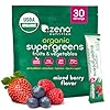 Zena Nutrition Organic Super Greens Powder, 70+ Superfoods, 0 Sugar, 3G Fiber, Spirulina, Chlorella, Antioxidants, Prebiotics/Probiotics, Digestive Enzymes, Mixed Berry, 30 Drink Mix Packets