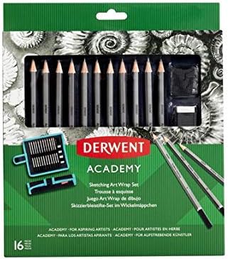 Derwent Academy Sketching Wrap Set, Drawing & Colouring, Set Of 16, Includes Sharpener & Eraser, Ideal For Sketching, Academy Quality, 2305682