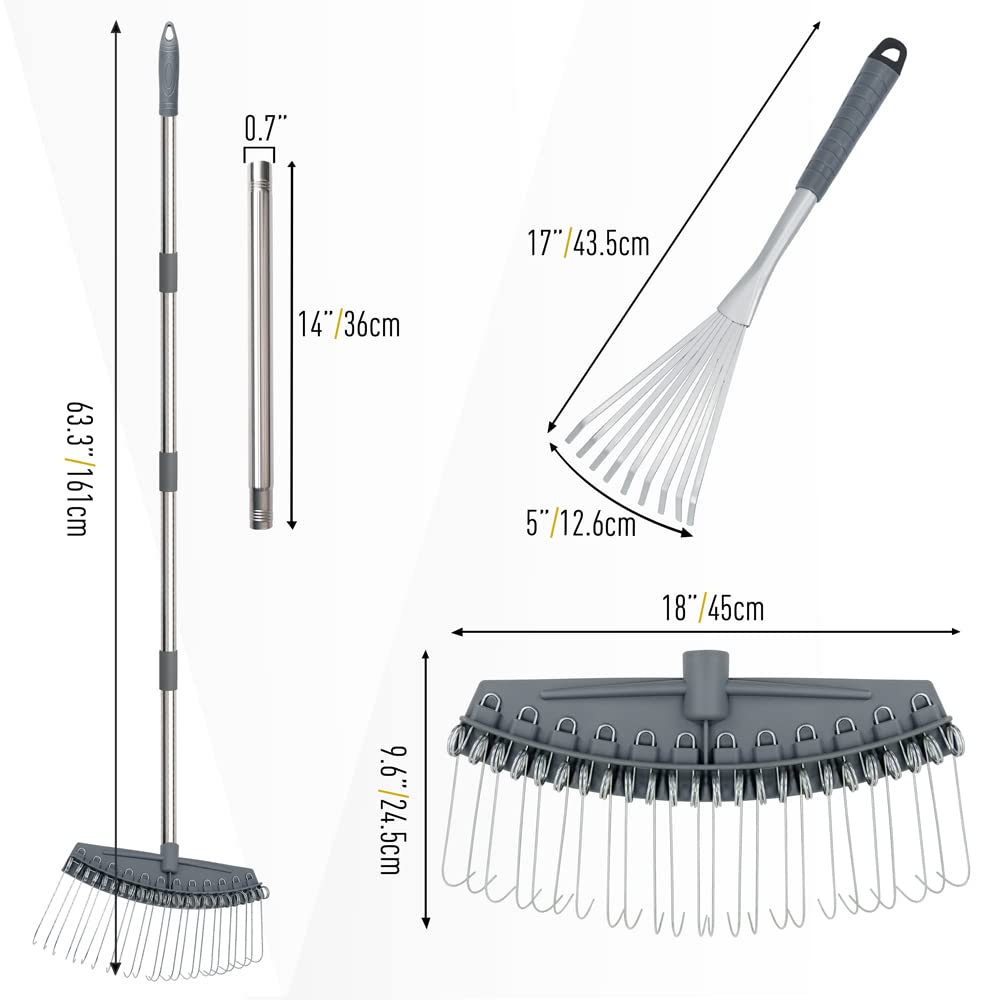 Altdoff Grabie strzechą, regulowane i ręczne grabie, zestaw grabi do liści o szerokości 43–160 cm, z 24 metalowymi cynami, wielokrotne grabie ogrodowe używane do liści, trawników, strzechy, żwiru