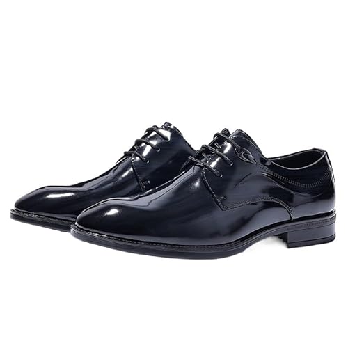 [W[r[qO] Men Lace Up Oxford Shoes Casual Leather Shoes Wedding Shoes Wedge Flat Flat Toe Stitching Lightweight Portable(6.5)