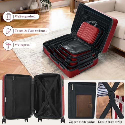 Image of 6 Piece Luggage Set with TSA Lock, Hard Sided Luggage with Double Spinner Wheels, Carry On Luggage Sets, Luggage Suitcases, Durable ABS Hard Shell Travel Suitcase Set for Men & Women, Unexpandable
