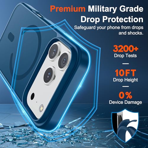 Image of SUPFINE Magnetic for iPhone 17 Pro Max Case (Compatible with MagSafe)(Military Grade Drop Protection) Translucent Matte Shockproof with Anti-Fingerprint Phone Cover 2025,Deep Blue