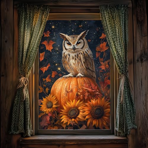 Película de ventana otoñal con búho 31x47 pulgadas miniatura 6