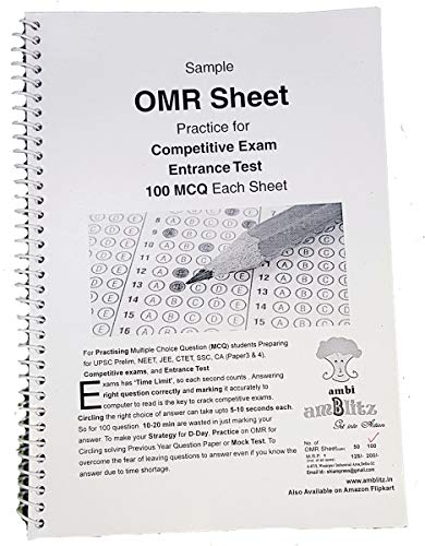 Image of Amblitz UPSC Mains Answer Sheet, Blank for Practice & Amblitz OMR Sheet,100 MCQ's Spiral Notebook of 50 Sheet