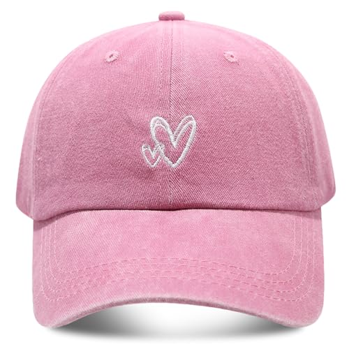 Image of MAZELIKEHOOD Baseball Cap Adjustable Cotton Breathable Sport Casual Unisex Heart Sun Hat for Women Men Pink