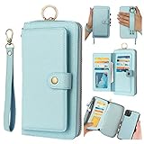 AIFENGCASE Phone Case Compatible with iPhone 11,Wallet Case for Women Men Girl,Wristlets Clutch Zipper Leather Pouch Wallet Flip Phone Case Card Holder Magnetic Detachable Back Cover,Blue