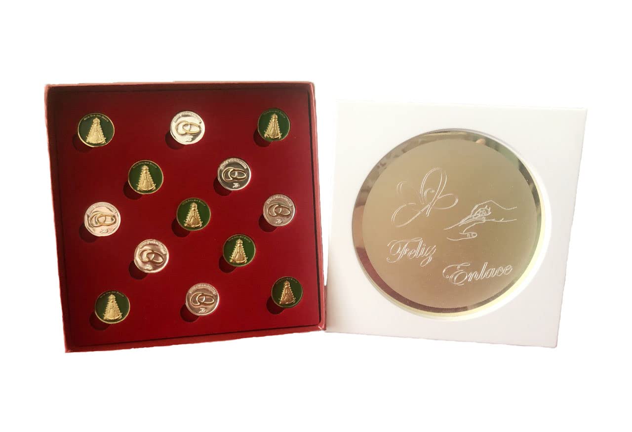 Arras de la Virgen del Rocio Tricolor Personalizadas con Bandeja Convertible en Placa de Recuerdo y llevanza de Alianzas para Bodas y Enlaces.