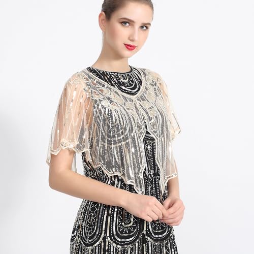 Shawls and Wraps for Evening Dresses 1920s Shawl Sequin Beaded Evening Cape Bolero Flapper Cover Up for Party Daily3